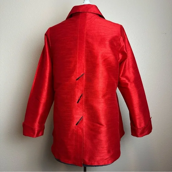 Red A-Line Button-Up Cocktail Blouse / Evening Jacket Sz Sm - Picture 3 of 9
